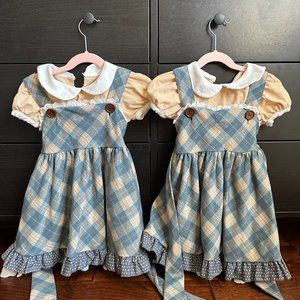 TWIN BUNDLE - 2 Only Little Once 2-Piece Plaid Pinafore Dresses in Oxford Blue